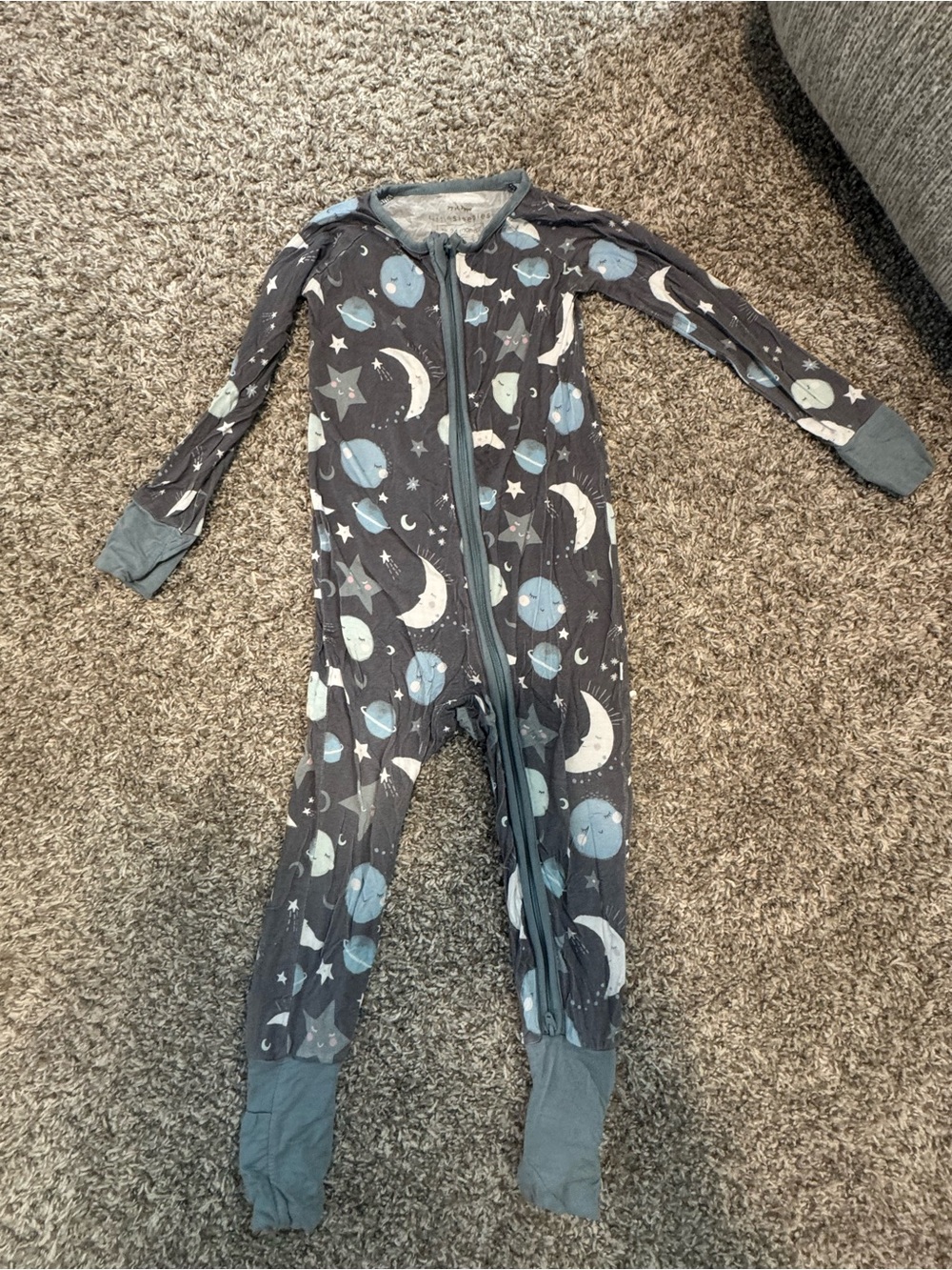 Little Sleepies Dark Gray Moon & Blue Planet Footie
